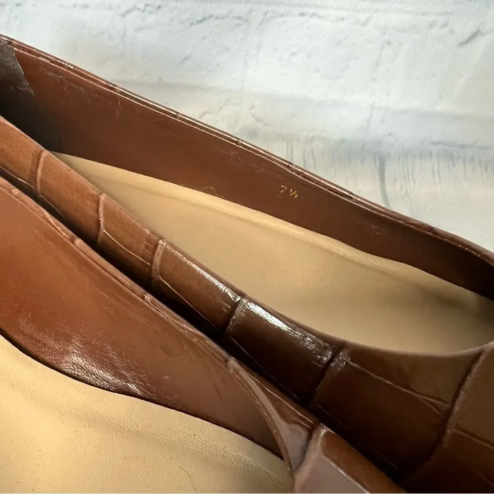 Everlane Brown Croc Embossed Leather Ballet Flats Size 7.5 New Chic Capsule